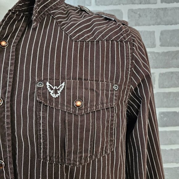 Company 81 Shirt Men's Large Brown White Striped Pearlsnap Western Cowboy Casual - Picture 4 of 13